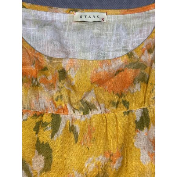 Stark X 100% Linen Yellow Floral Ruffle Sleeve Dress – Size Small - Picture 8 of 8